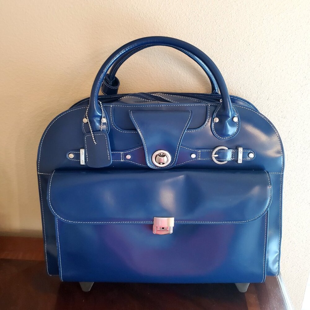 McKlein Blue Edgebrook Leather Wheeled Laptop Briefcase - Picture 6 of 10